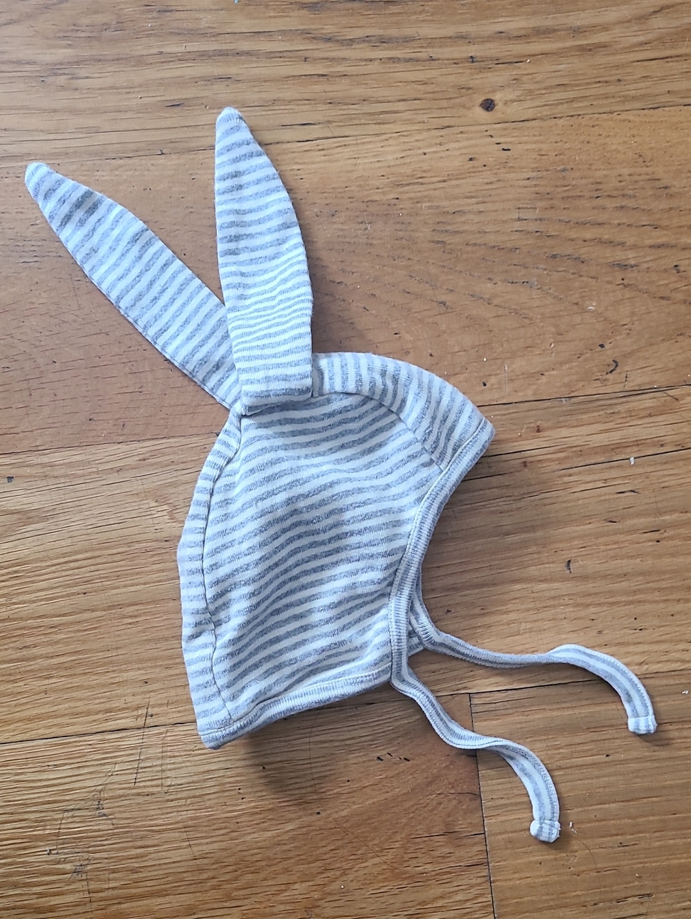 Organic Cotton Striped Gray Baby Bunny Ear Hat 6 months